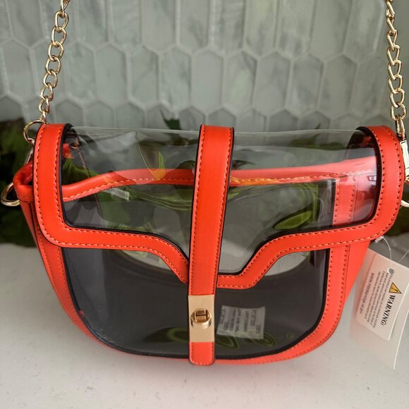 Clear & Orange Crossbody Bag With Gold Chain Strap By UNNI - Picture 2 of 6